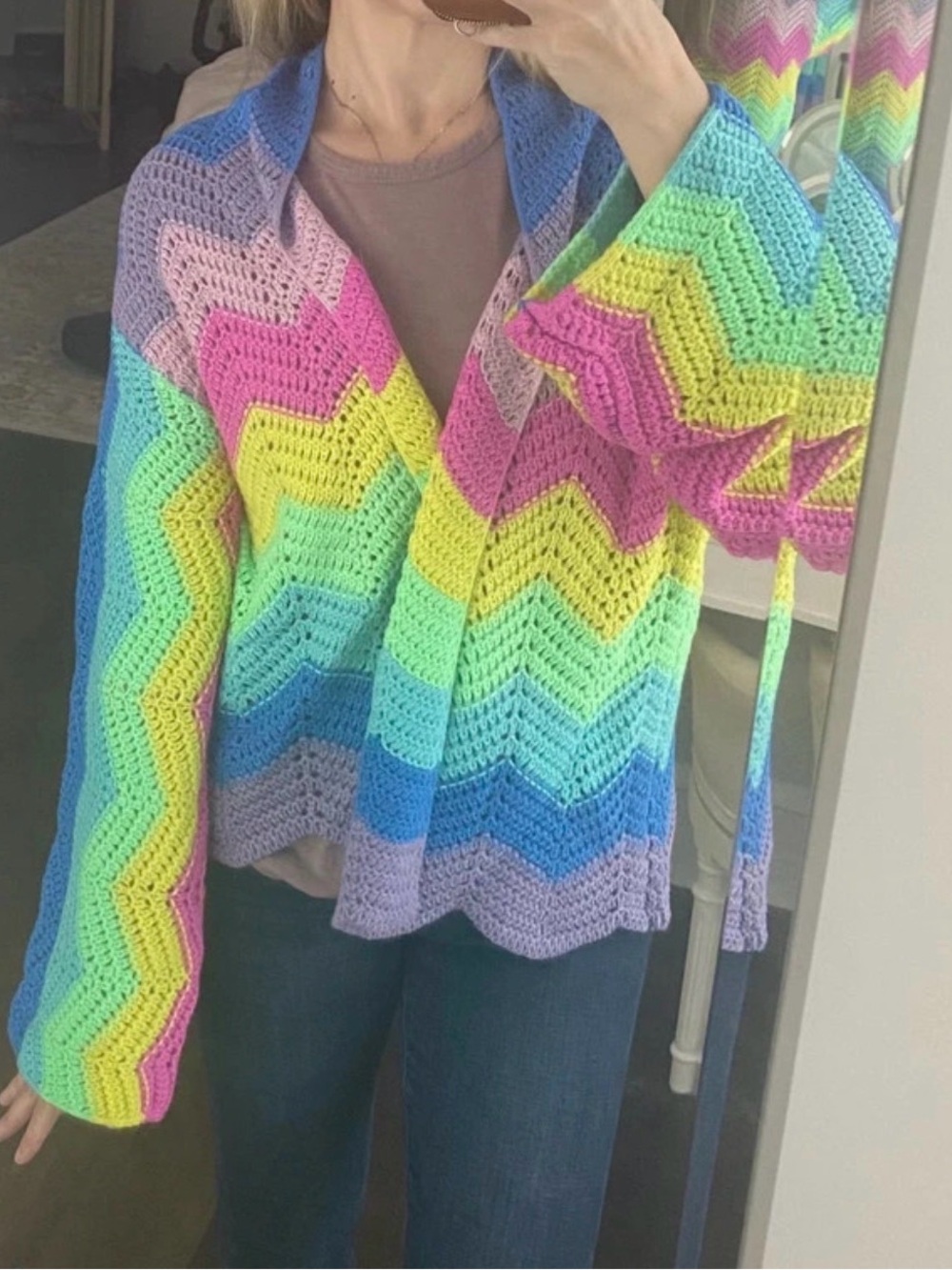 Davi & Dani Multicolor Chevron Crochet Wrap Sweater - Women Small